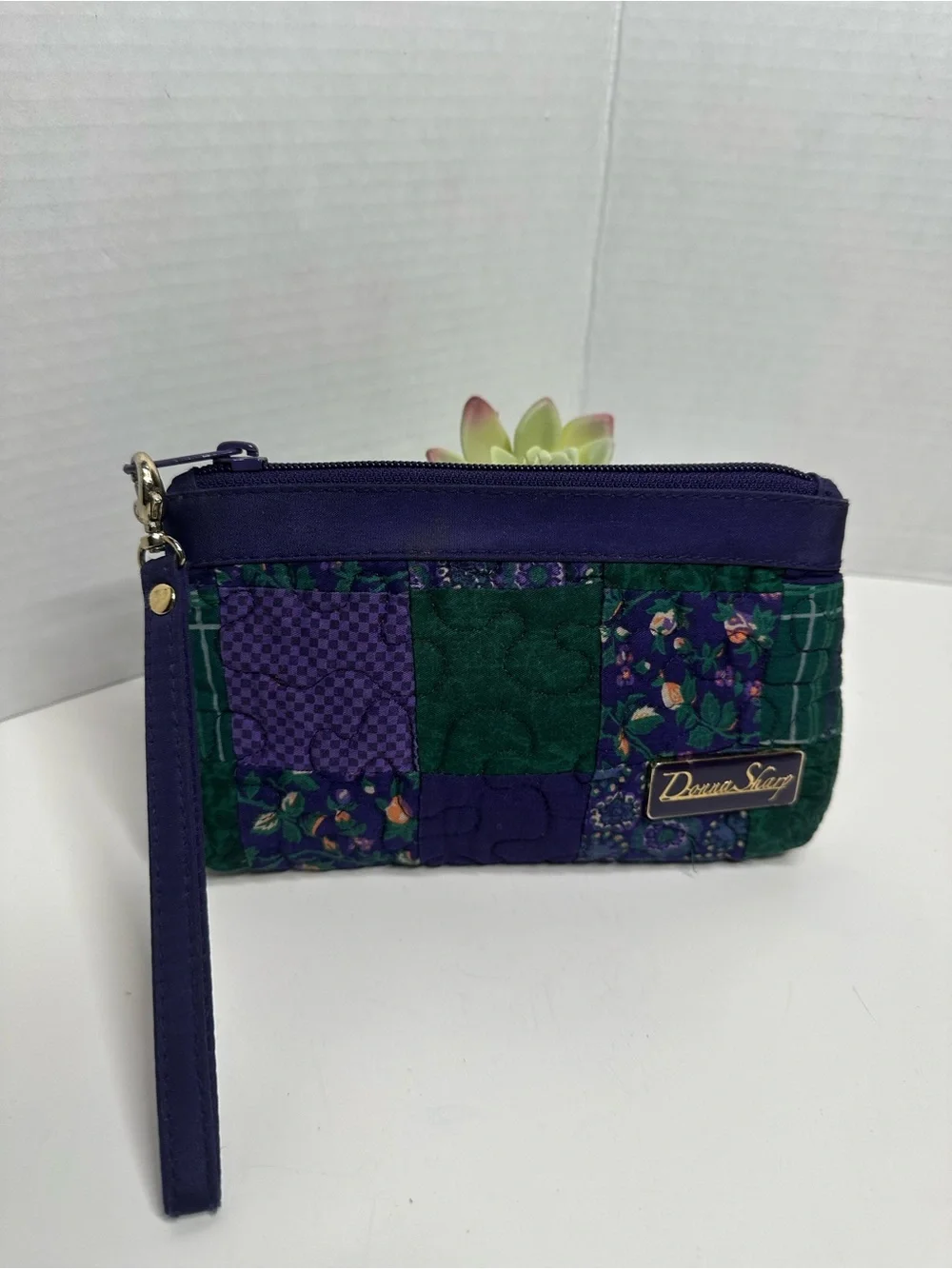 Dooney & Bourke Purple and Green Quilted Wristlet Cosmetic Pouch